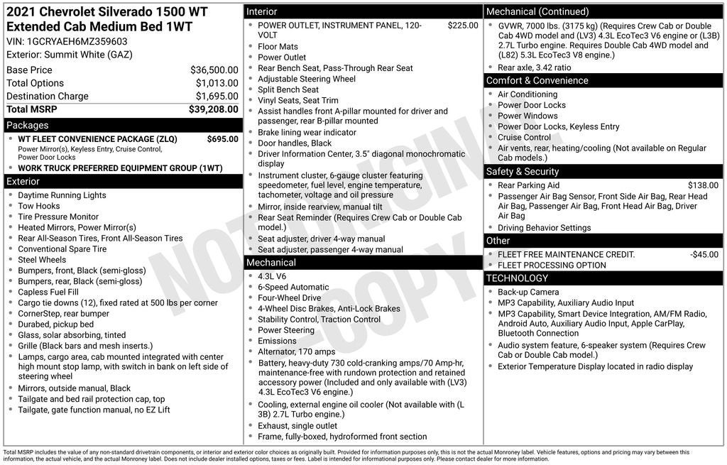 2021 Chevrolet Silverado 1500 Work Truck