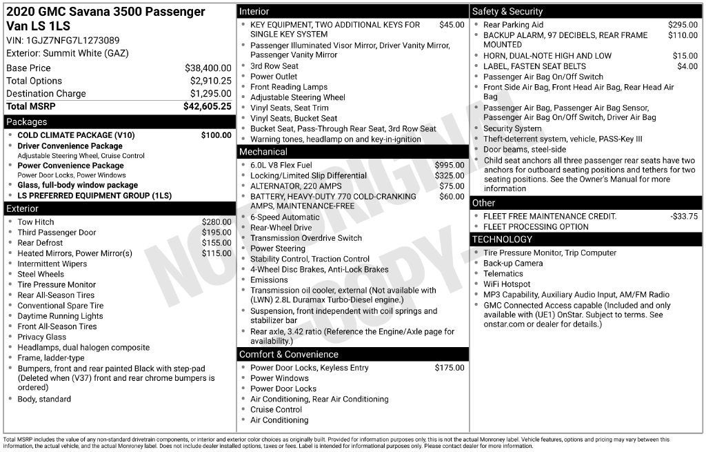 2020 GMC Savana Passenger 3500 LS