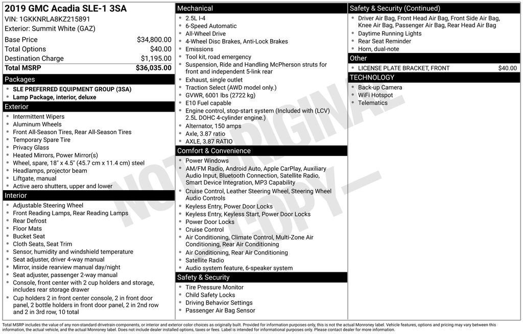 2019 GMC Acadia SLE