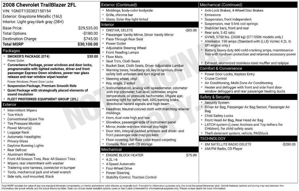 2008 Chevrolet Trailblazer Fleet w/2FL