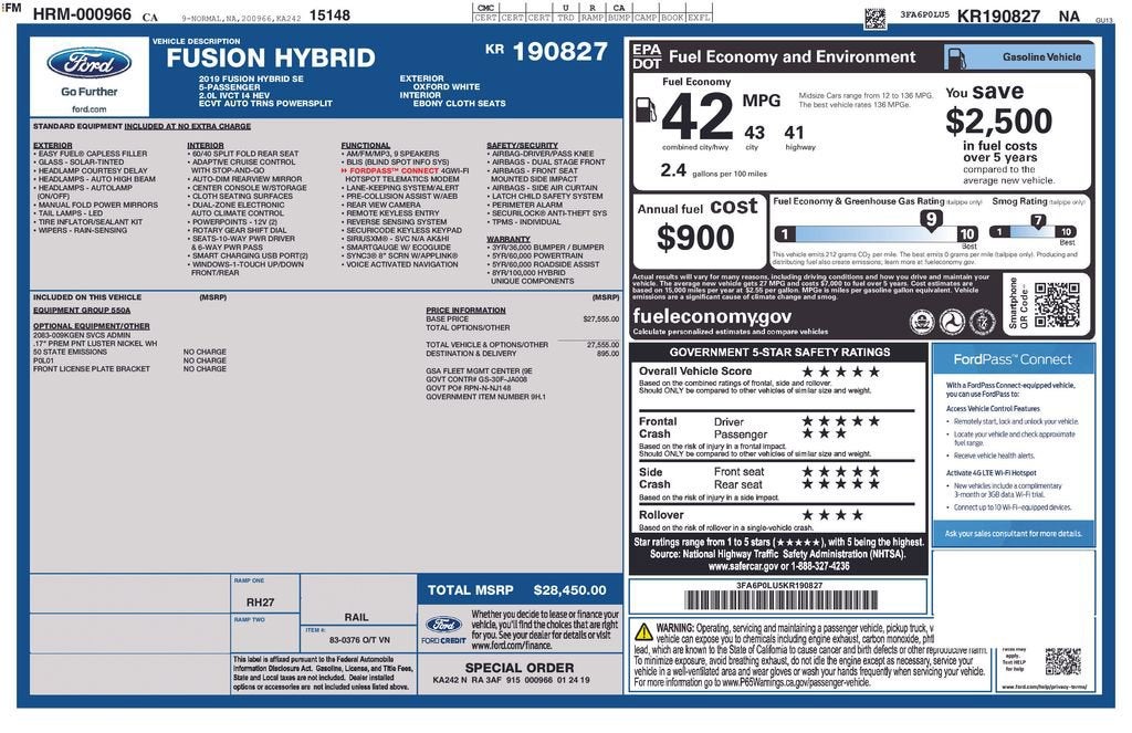 2019 Ford Fusion Hybrid SE