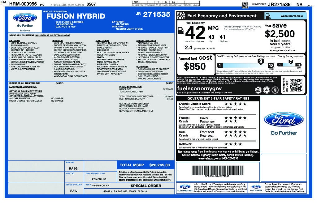 2018 Ford Fusion Hybrid S